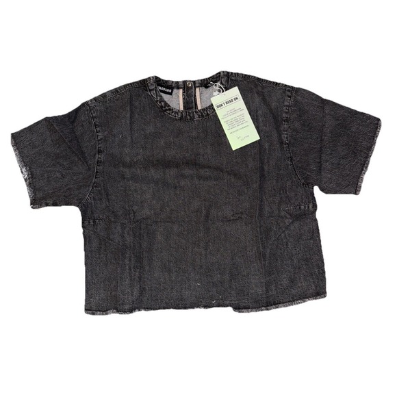 wild fable Tops - Wildfang Gray Wash Denim Crop Top S Raw Hem Short Sleeve Top Grunge